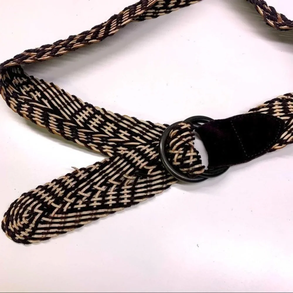 Dark Brown & Cream Chunky Woven Leather Belt‎
